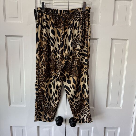 NATORI L Luxe Leopard Print Pants Satin Drawstring Chestnut Lounge Pajama NEW - Picture 3 of 11